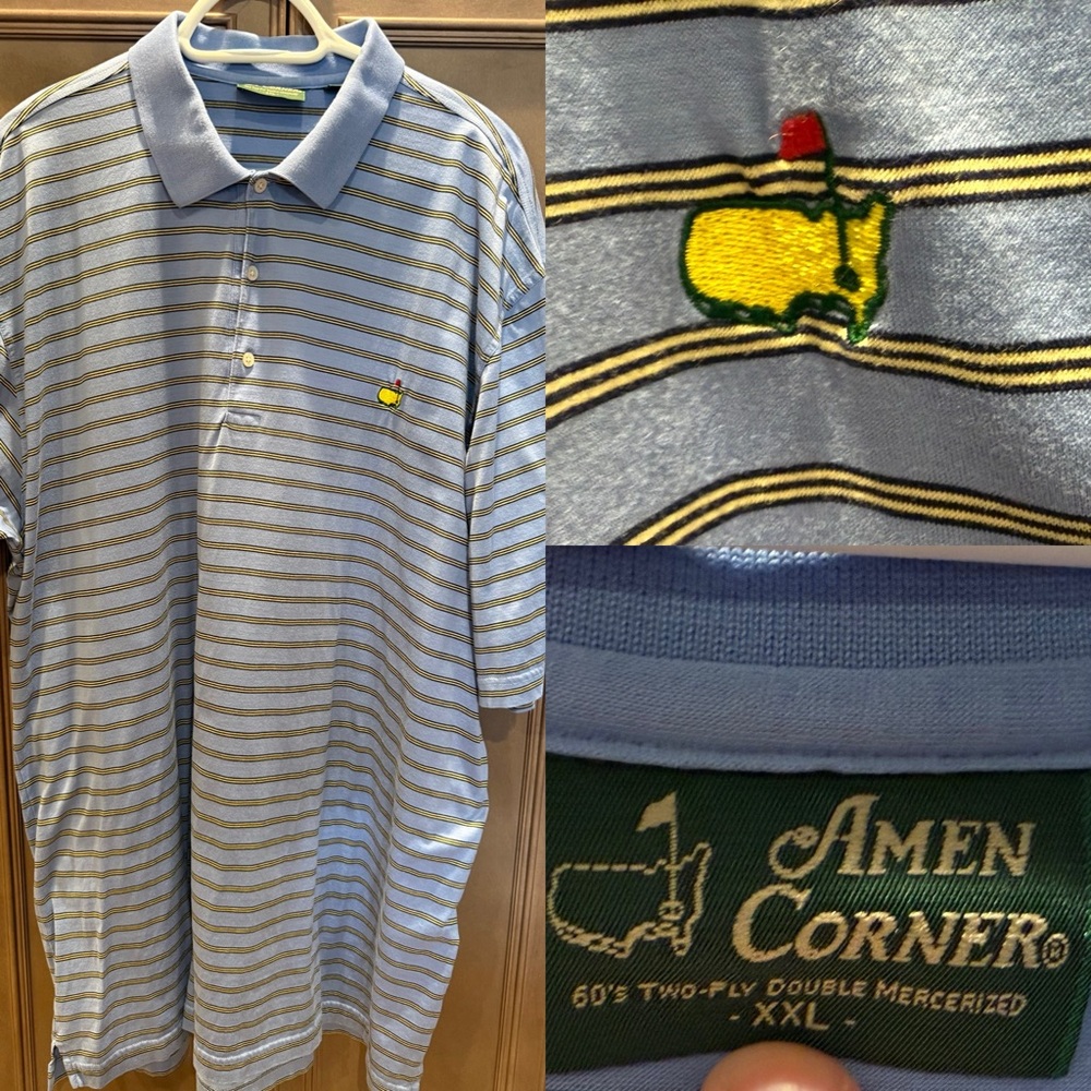 Amen Corner XXL Master’s Polo Light Blue Striped with Masters Green and Yellow